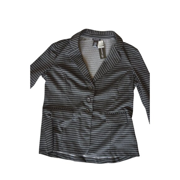 SOHO Black White Pinstriped Blazer Womens L 3/4 Ruched Sleeves NWT Office Siren - Picture 6 of 8